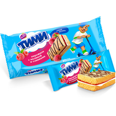 Пирожное бисквитное "Тими" с малиной и сливками