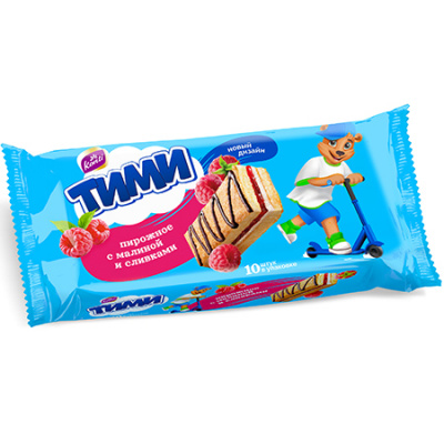 Пирожное бисквитное "Тими" с малиной и сливками