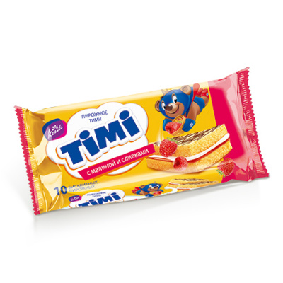TIMI пирожное бисквитное с малиной и сливками