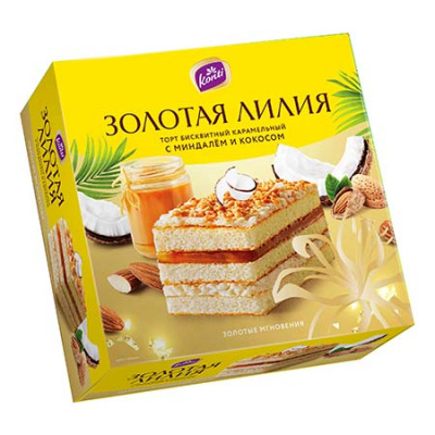 Торт бисквитный "Золотая лилия" карамельный с миндалем и кокосом