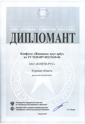 The winner of the program «100 best products of Russia» are sweets «Zhivinka» with the taste of watermelon